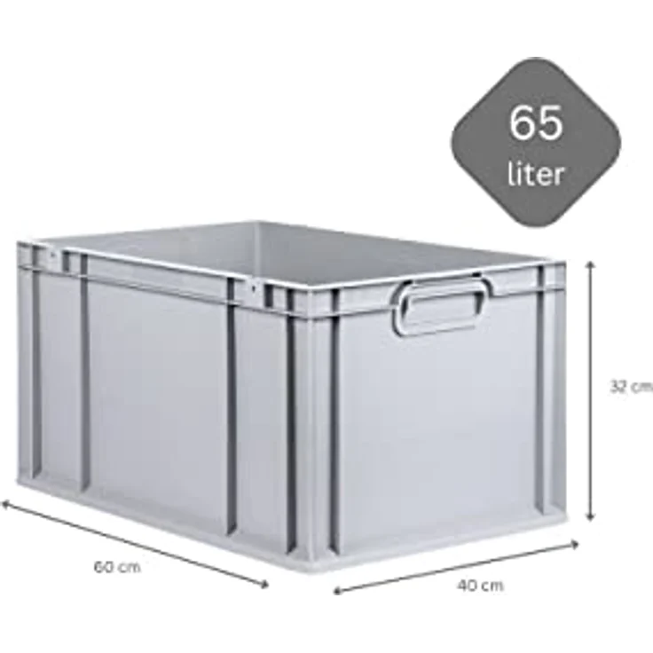 PROREGAL Eurobox NextGen Grip, 10er Set, Scharnierdeckel, 65 L, grau, gelbe Schiebeschnappverschlüsse, HxBxT 32x40x60cm, lebensmittelecht, robuste Transportbox – Bild 4