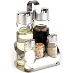 APS Menage-Set 5-in-1, 5-tlg, Edelstahl/Glas, spülmaschinengeeignet mit Essig-/Ölspender und Zahnstocherglas