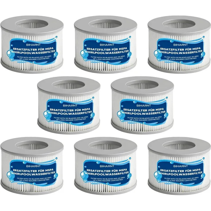 BIHARNT 8 Stück Ersatzfilter für MSPA Whirlpools, robust & langlebig, hocheffiziente Filtration, werkzeuglose Installation