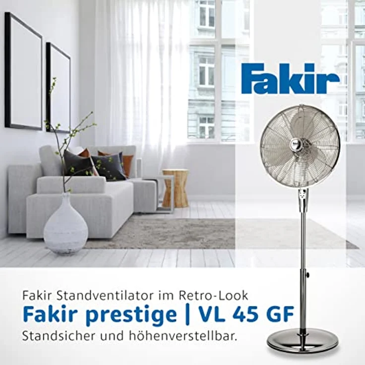 Fakir VL 45 GF prestige | Design-Standventilator, Retro-Look, inkl. Fernbedienung, 3 Geschwindigkeitsstufen, Timer-Funktion, oszillierend, standsicher - höhenverstellbar 100-135 cm, 60 Watt – Bild 2