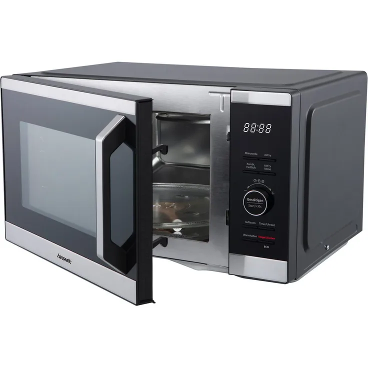 Hanseatic Mikrowelle HM26SB3M, 3-in-1 mit Heißluft, Umluft und Grillfunktion, 26 l, inkl. Grillkorb und Grillplatte, 900 W Mikrowelle, 1400 W Heißluft