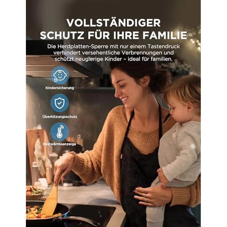 MIDEA 7400W Induktionskochfeld, Einbau Keramikkochfeld mit 4 Kochzonen, Berührungssteuerung, Automatische Abschaltung, Kindersicherung – Bild 5