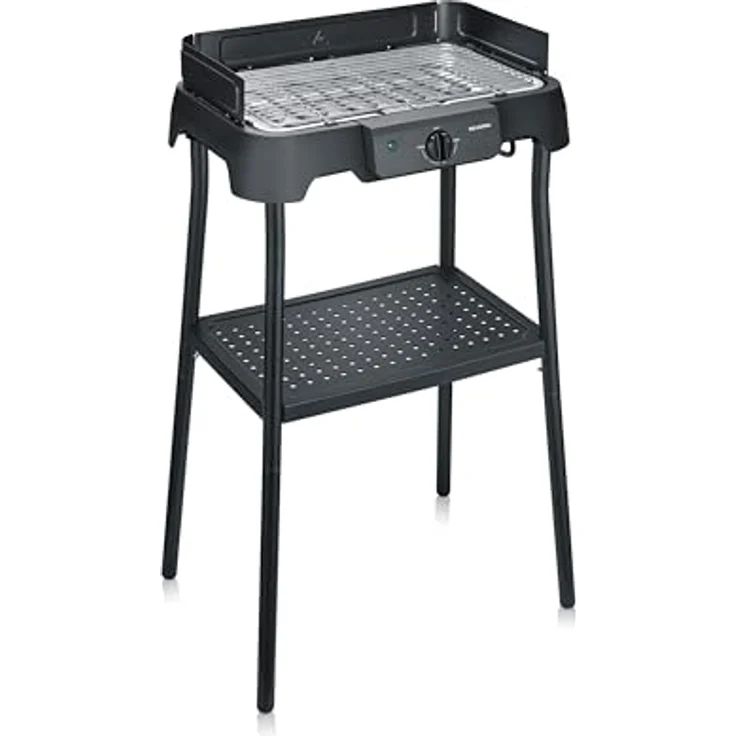 Severin PG 8596 Tischgrill mit Standfuß, Elektrogrill für Innen- & Außennutzung, 2000W, Temperaturen 40-220°C, 39x23cm, schwarze Grillplatte, einfache Reinigung – Bild 1