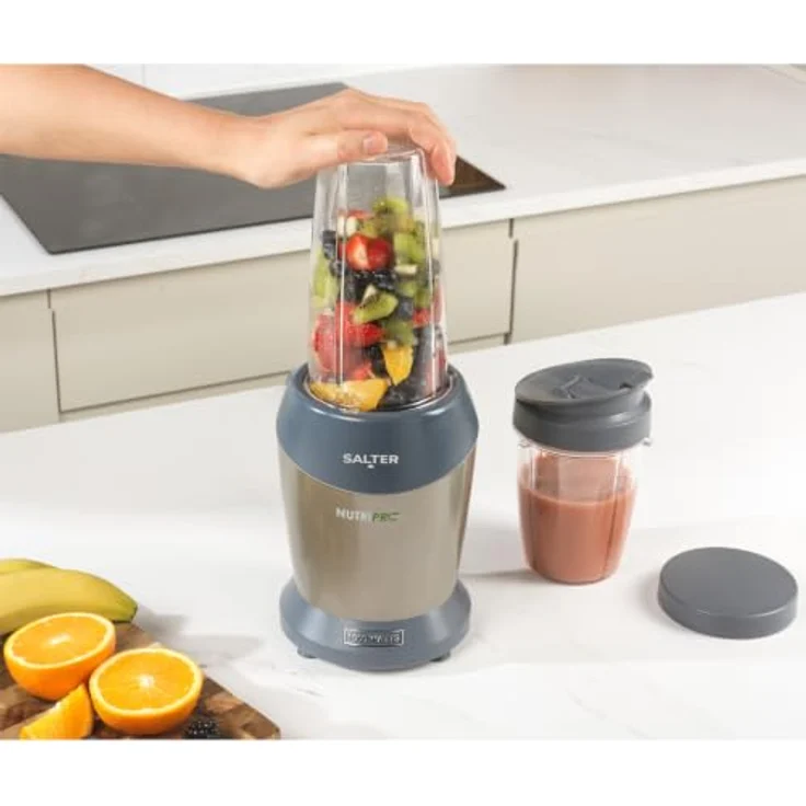 Salter NutriPro 1000 Mixer – Tragbarer Smoothie-Maker mit 1000W, 2 BPA-freien Reisebechern (800ml/1L), Edelstahlklinge für Nährstoffextraktion und Suppen/Babynahrung – Bild 7