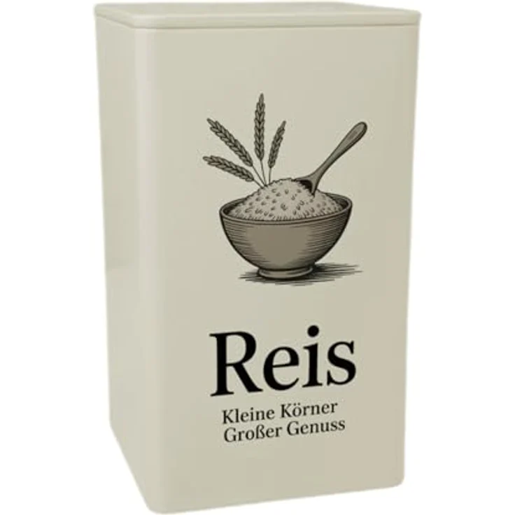 speecheese Reis Dose 900ml - Minimalistisches Liniendesign mit eleganter Serifentypografie, grau-beige – Bild 1
