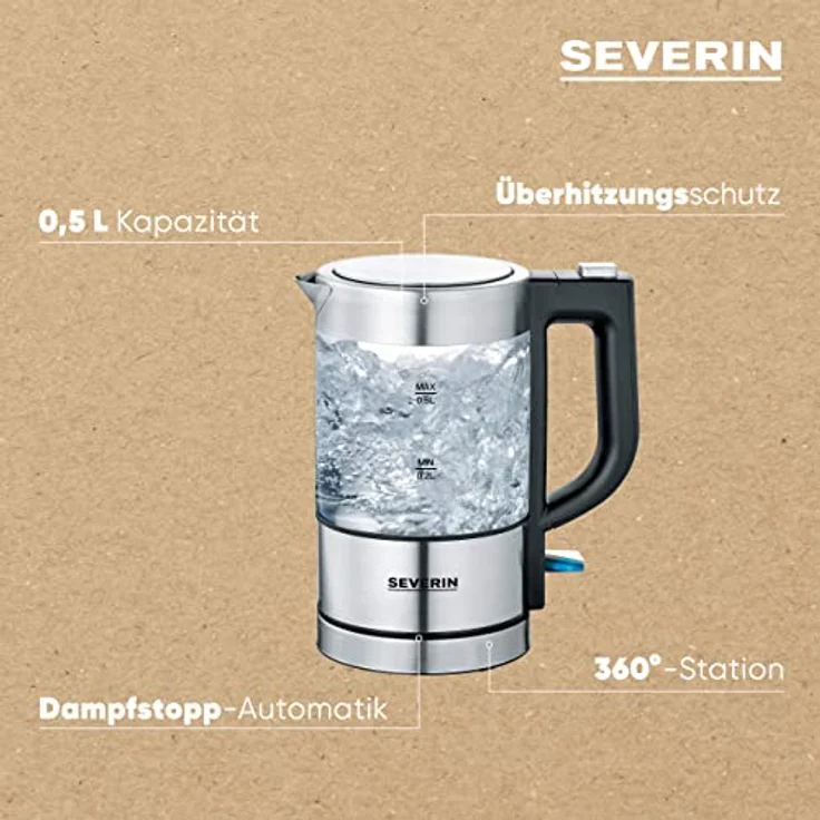 SEVERIN WK 3472 Mini Glas-Wasserkocher, hochwertig und komfortabel, 0,5 Liter, 1.100 Watt, 100% BPA-frei – Bild 5