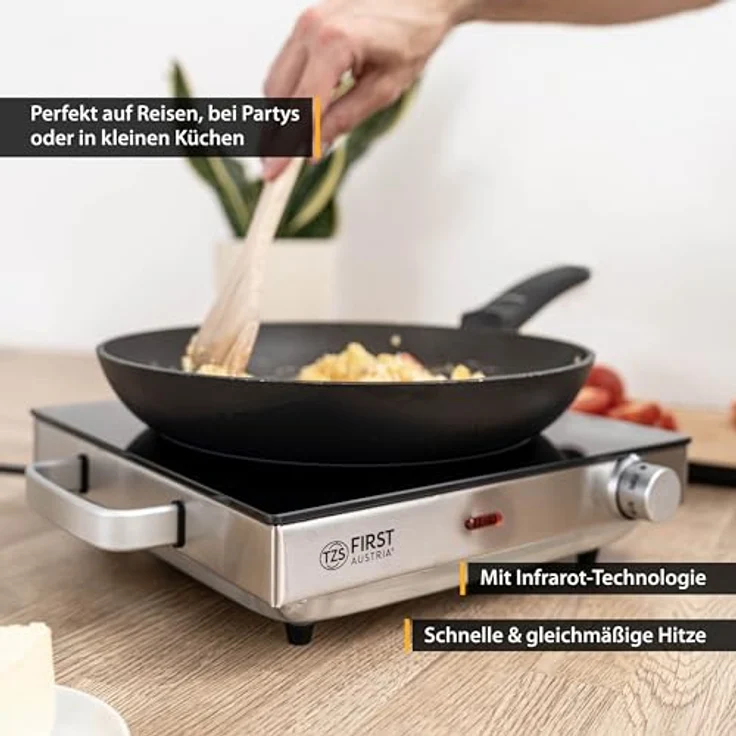 TZS First Austria Infrarot Kochplatte, einzeln mit Griffen, schwarz, edelstahl – Bild 4