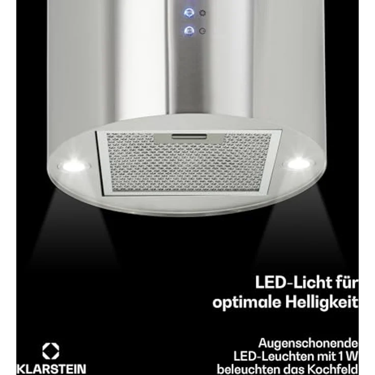 Klarstein Insel-Dunstabzugshaube, freihängend, 583m³/h Luftstrom, Abluft/Umluft, 3 Stufen, Aktivkohlefilter, Deckenmontage mit LED-Beleuchtung – Bild 5