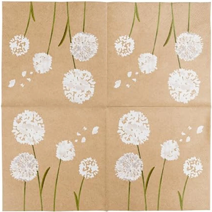 HEKU 100 Servietten, 3-lagig, 33x33cm, Pusteblume nature, saugfähig und praktisch verpackt, ideal für besondere Anlässe – Bild 5