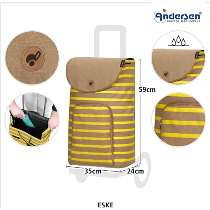Andersen Shopper Unus Shopper Fun Eske Einkaufstrolley, 59 cm, gelb, 100% Polyester, praktische Größe 35 x 24 cm – Bild 4