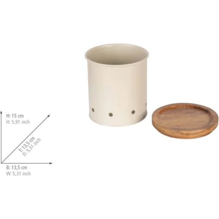 Wenko Aufbewahrungsdose Aria, 1,6 Liter, pulverbeschichtet in Beige mit Akazienholzdeckel – Bild 5