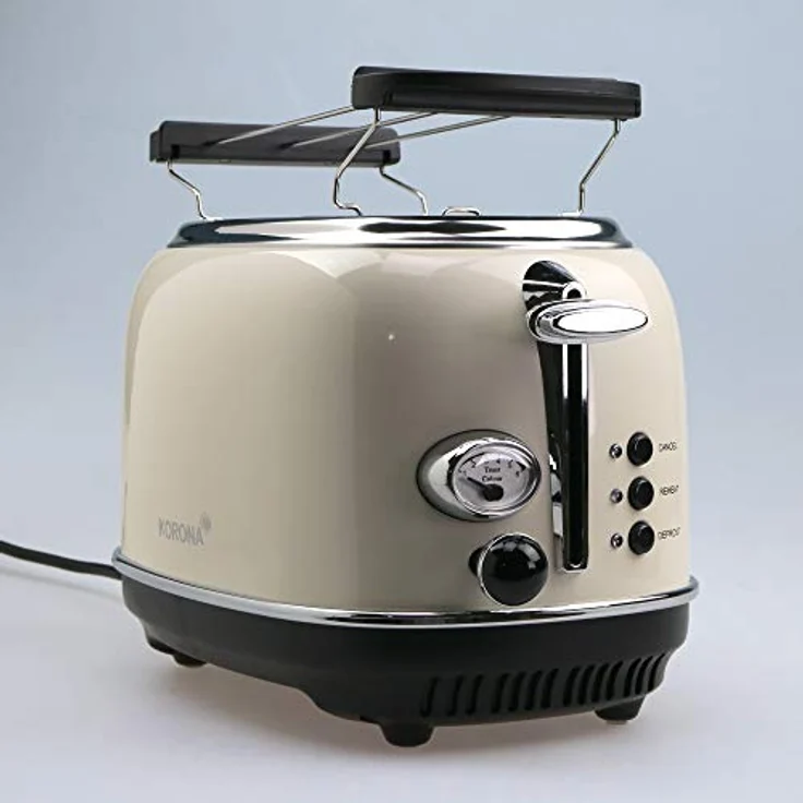 Korona 21666 Toaster, 2 Scheiben, Creme, Röstgrad-Anzeige, auftauen, rösten, aufwärmen, 810 Watt, Brötchen-Aufsatz, Krümel-Schublade, Brotscheiben-Zentrierung – Bild 6