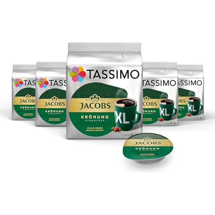 Tassimo Jacobs Krönung XL Kaffee Arabica Kaffeekapsel gemahlener Röstkaffee 5er Pack 5 x 16 T-Discs