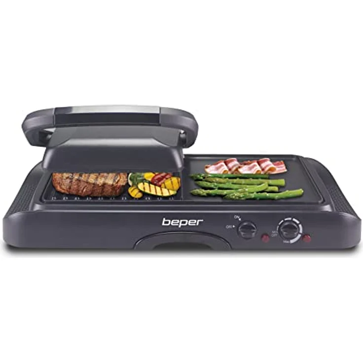BEPER P101TOS501 Kontaktgrill Antihaft-Aluminium Elektrogrill 1600 W, Tischgrill mit verschiedenen Kochflächen und Temperaturregelung – Bild 1