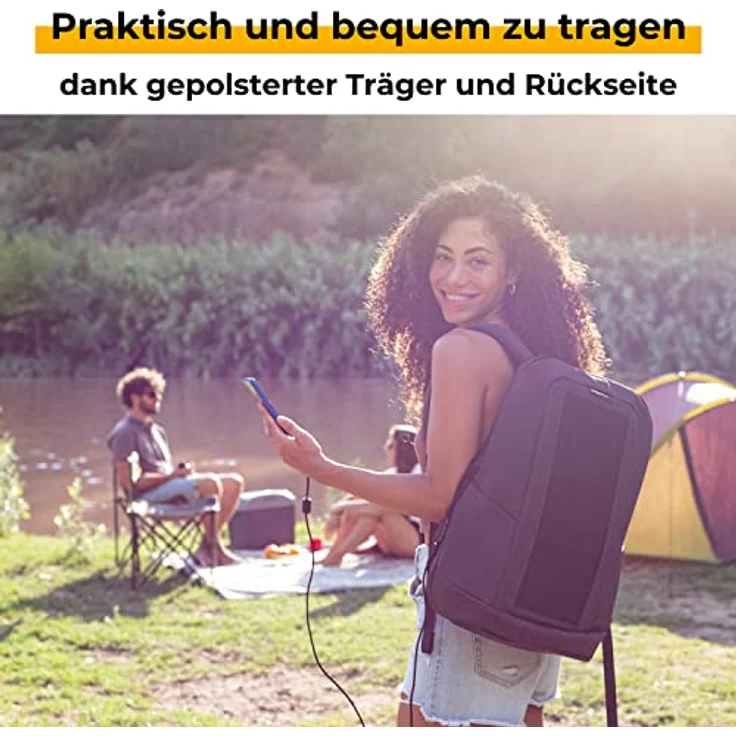SUNNYBAG Iconic Solar-Rucksack mit integriertem 7 Watt Solar-Panel | USB-Anschluss | Wireless-Charging | 17-Zoll Laptopfach | 20 Liter | Wasserabweisendes Recycling-Textil | Graphite – Bild 5