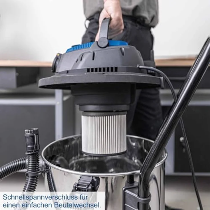 Scheppach VC50 Nass- / Trockensauger, 50L Edelstahlbehälter, 1400W, 20kPa Saugleistung, inkl. Teleskoprohr und Werkzeugsteckdose, 5m Kabel, 3m Schlauch – Bild 4