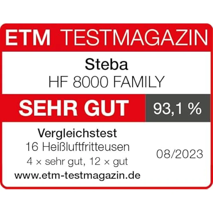 Steba HF 8000 Family Heißluftfritteuse, 8 Liter, 1800W, Antihaftbeschichtung, herausnehmbarer Behälter, 60 Minuten Timer, 8 Programme, Display, Überhitzungsschutz, edelstahl-schwarz – Bild 6