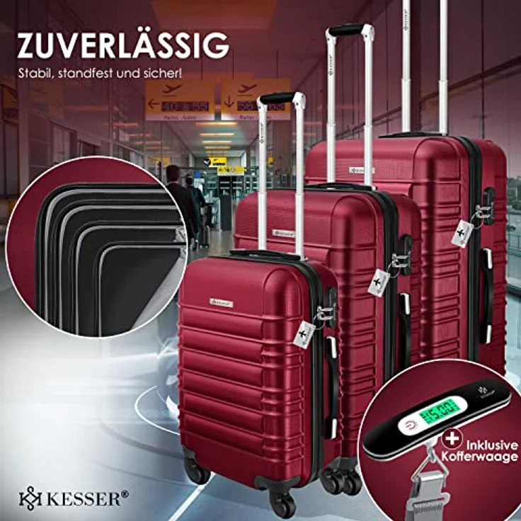 KESSER® 3tlg. Hartschalenkofferset Hard Shell Basic Hartschalenkoffer Trolley Koffer Reisekoffer Reisekofferset Gepäck Rollkoffer Schloss 4 Rollen ABS-Hartschale Teleskopgriff M-L-XL – Bild 4