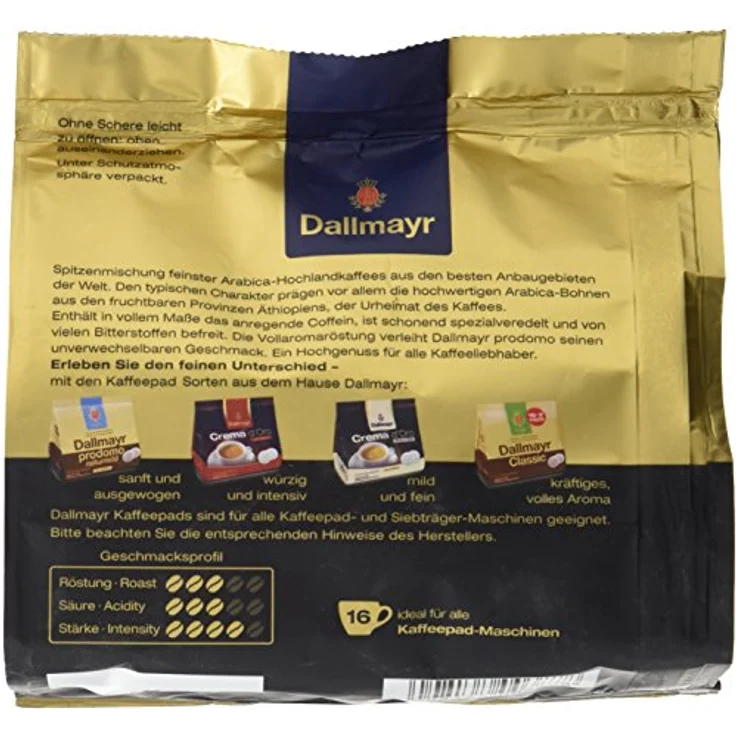 Dallmayr Prodomo Kaffeepads, für alle Pad Maschinen, Röstkaffee, Spezialveredelt, 16 Pads, á 7 g  – Bild 2