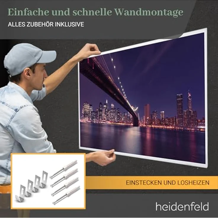 Heidenfeld Infrarotheizung bedruckt Heizkörper Flachheizung Heizpaneel, 600 Watt Strand3, Infrarotheizung – Bild 6