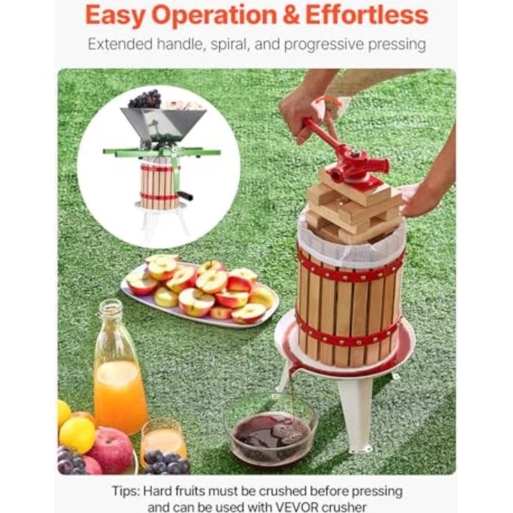 VEVOR Obstweinpresse Obstmühle (6 L) mit Massivholzkorb und 8 Blöcken, manueller Entsafter für Apfel, Traube und Olivenöl mit ergonomischem Griff, ideale Saftpresse für die Küche – Bild 4