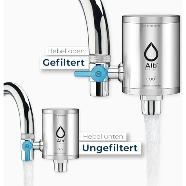 Alb Filter® Duo Active, Trinkwasserfilter Set mit Edelstahl-Gehäuse und Kartusche, filtert Schadstoffe, Chlor, Blei, Pestizide, Mikroplastik, Schwarz, Made in Germany – Bild 3