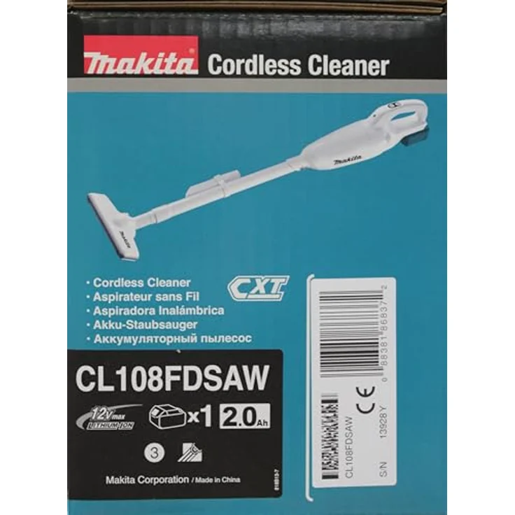 Makita Akku Staubsauger (Behälter 0,6 l, 3 Saugstufen, Saugkraft max. 30 W, beutellos, mit LED-Beleuchtung, mit Akku) CL108FDSAW, Weiß – Bild 6