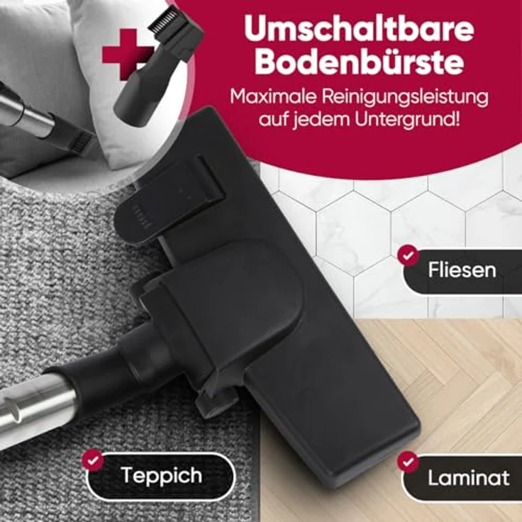 ProfiCare® Bodenstaubsauger PC BS 3141, 700 Watt mit 4-Fach Mikrofiltersystem und umschaltbarer Bodenbürste, inkl. Bürsten-/Fugendüse und Edelstahl-Teleskoprohr – Bild 3