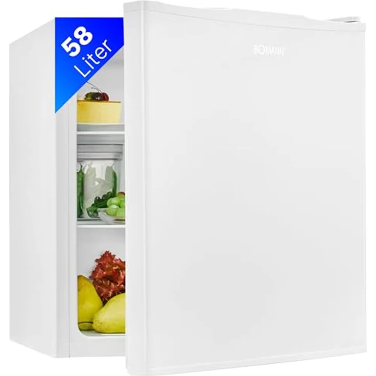 Bomann® Mini Kühlschrank mit 58 Liter Nutzinhalt | Kühlschrank klein mit 2 herausnehmbaren Glasablagen | Mini Fridge mit stufenloser Temperaturregelung u. wechselbarem Türanschlag | KB 7347 weiß – Bild 1
