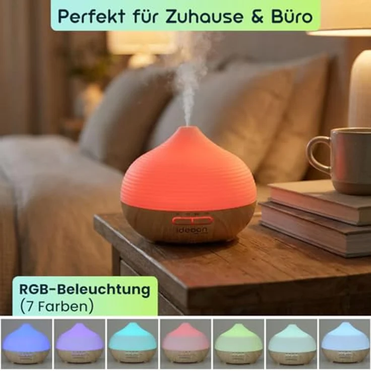 ideoon Aroma Diffusor & Luftbefeuchter 300ml, RGB Farblicht mit Timer für stimmungsvolle Atmosphäre – Bild 4