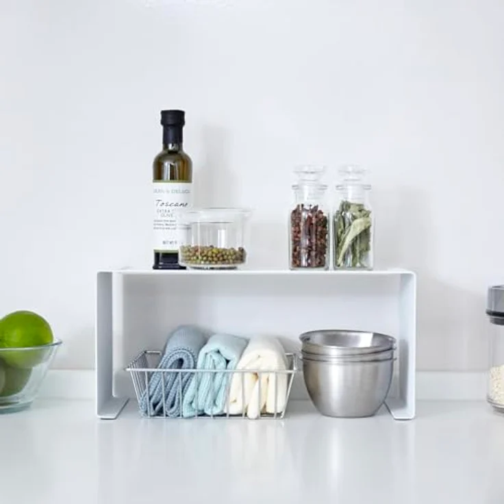 Yamazaki Küchenregal Tower, stapelbarer Küchen Organizer mit zusätzlichem Stauraum, Weiss – Bild 6