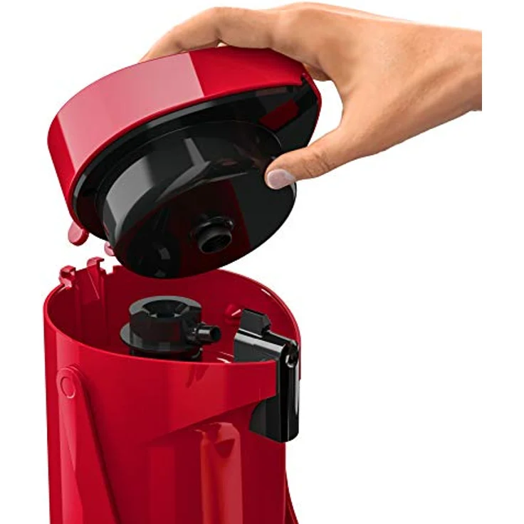 Emsa 515708 Ponza Pump-Isolierkanne, Thermosflasche, 1,9l Füllvolumen, Isolierbecher, Druckhebel, abnehmbare Tropfschale, rot – Bild 3