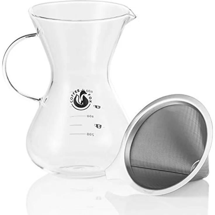 Coffee Fox Kaffeebereiter, Pour Over, 650 ml aus hitzebeständigem Borosilikatglas mit hochwertigem Edelstahlfilter – Bild 2