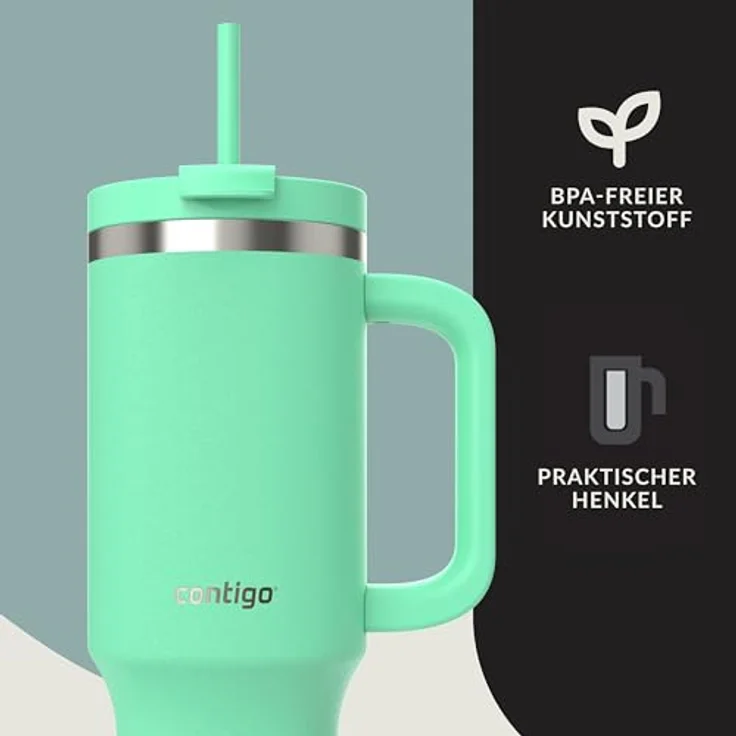 Contigo Streeterville Thermosflasche 1200 ml, isolierte Edelstahl-Trinkflasche mit Henkel und Strohhalm, hält Getränke bis zu 29 Stunden kalt, BPA-frei, spülmaschinenfest – Bild 5