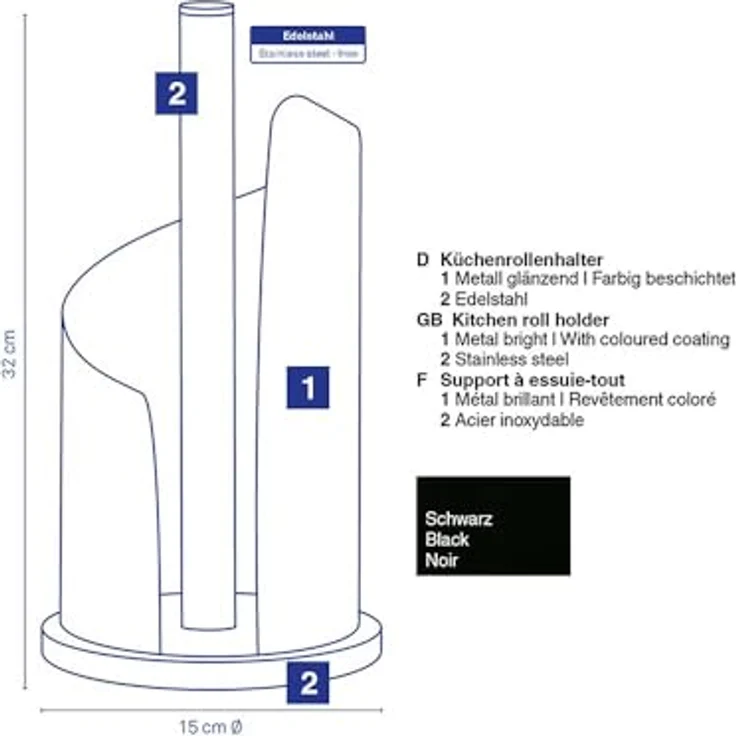 Kela 11200 Küchenrollenhalter, 15 cm Durchmesser, Edelstahl-Metall, Stella, Schwarz – Bild 5