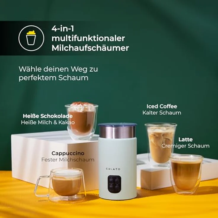 CHiATO milkPLAY, Elektrischer Milchaufschäumer mit 3 Schaumarten und 240 ml Kapazität, kompakt und sicher – Bild 2