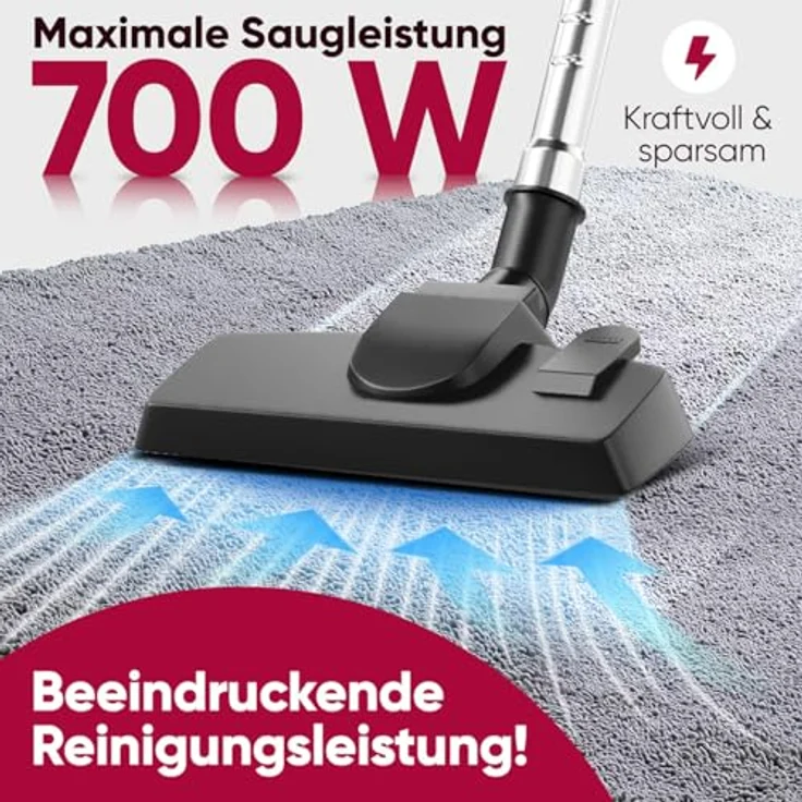 ProfiCare® Bodenstaubsauger PC BS 3141, 700 Watt mit 4-Fach Mikrofiltersystem und umschaltbarer Bodenbürste, inkl. Bürsten-/Fugendüse und Edelstahl-Teleskoprohr – Bild 2