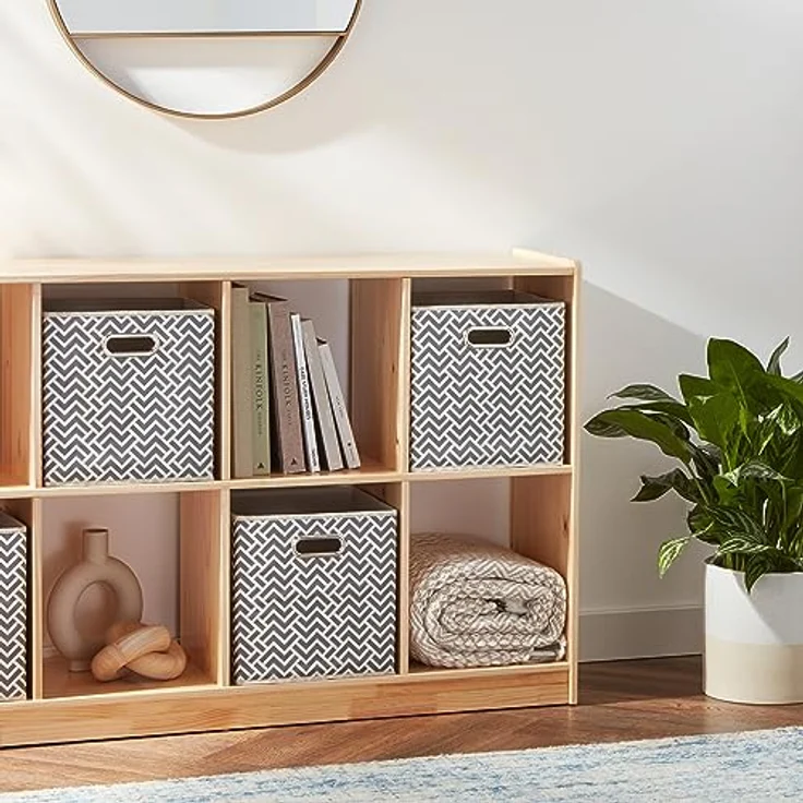 Amazon Basics Aufbewahrungswürfel, faltbar, 6er-Pack in Grau mit Zackenmuster und ovalen Ösen – Bild 5