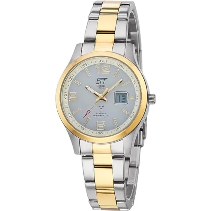 ETT Eco Tech Time Funk Solar Damen Uhr Analog mit Edelstahl Armband ELS-11590-12M