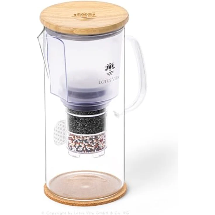 Lotus Vita ENYA Glas-Filterkanne mit Bambusdeckel (Blume des Lebens auf dem Glas) – Bild 1
