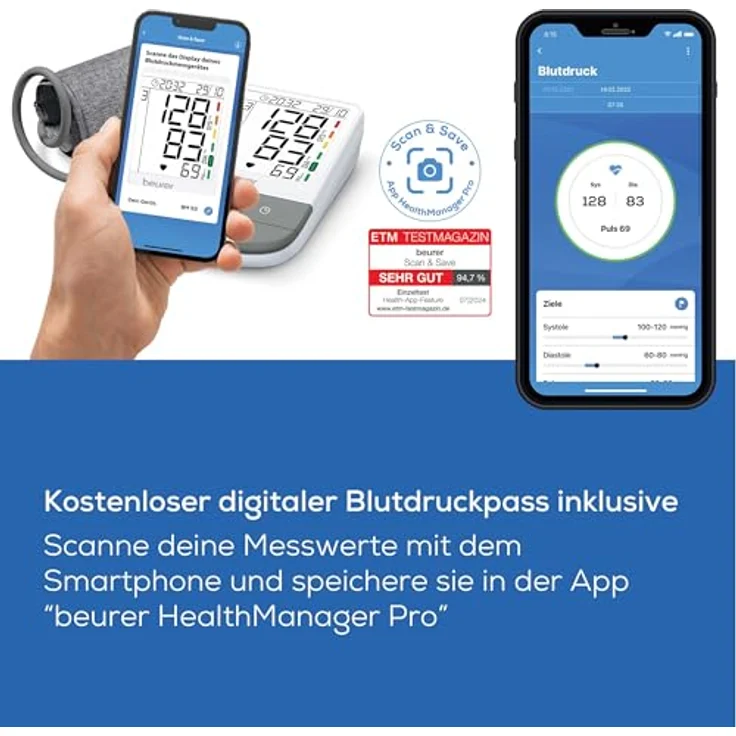 Beurer BM 53 Oberarm-Blutdruckmessgerät, klinisch validiert, Erkennung von Vorhofflimmern (AFib) zur Schlaganfallprävention, mit Risikoindikator, für Armumfänge von 22-42 cm, beleuchtetes XL-Display – Bild 6