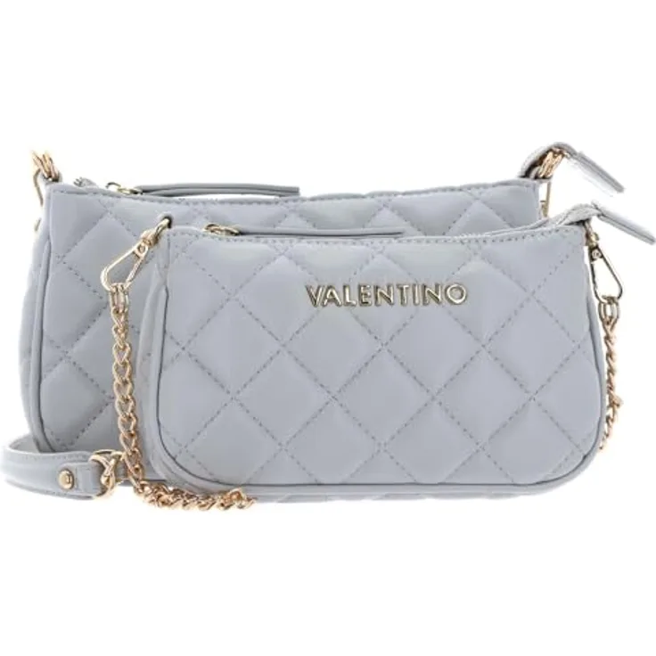 Valentino Ocarina Querformat-Tasche Perla, Damen-Handtasche mit verstellbarem Schulterriemen und Mini-Version, Grau