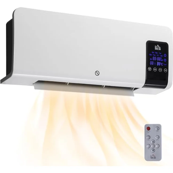 HOMCOM Heizlüfter zur Wandmontage 2000W, Keramik-Wandheizung mit Fernbedienung, Schwenkfunktion, LED-Display und 12h Timer, für Wohnzimmer, Schlafzimmer und Badezimmer – Bild 1