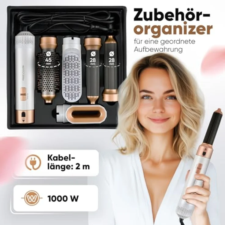 ProfiCare Lockendreher PC-HAS 3132, Warmluftbürste, 4in1 Hairstyler, 5 wechselbare Stylingaufsätze, ergonomischer Griff, Rose – Bild 5