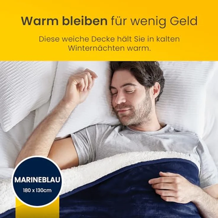 Cosi Home Heizdecke 180x130 cm - Elektrische Wärmedecke mit Abschaltautomatik, Überhitzungsschutz, Waschbar, Kuscheliges Sherpa & Fleece, 10 Heizstufen mit digitaler Fernbedienung - Navy – Bild 2