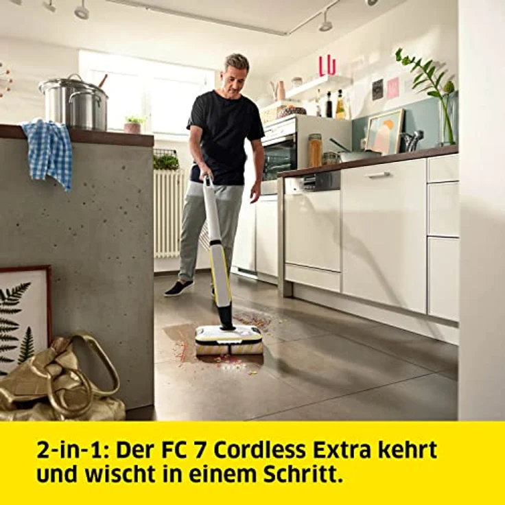 Kärcher Hartbodenreiniger FC 7 Cordless Extra, kabelloser Bodenreiniger mit 4 rotierenden Mikrofaserwalzen, Akkulaufzeit: ca. 45 min, Flächenleistung pro Akkuladung: ca. 135 m², exklusiv bei Amazon – Bild 2