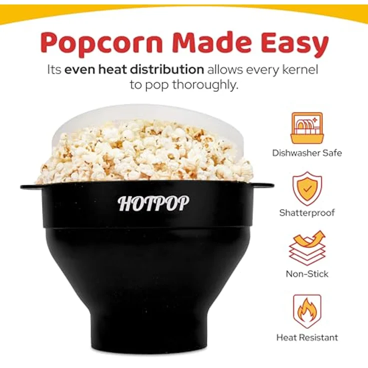Das Original Hotpop Mikrowellen-Popcorn-Maschine, Silikon-Popcorn-Maschine, faltbare Schale, BPA-frei und spülmaschinenfest schwarz – Bild 5
