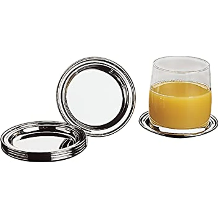 APS Untersetzer Set (6 Stück) aus hochwertigem Edelstahl poliert, Ø 10 cm, schwere Ausführung, Rand eingerollt, hochglanzpolierte Glasuntersetzer, rund – Bild 3