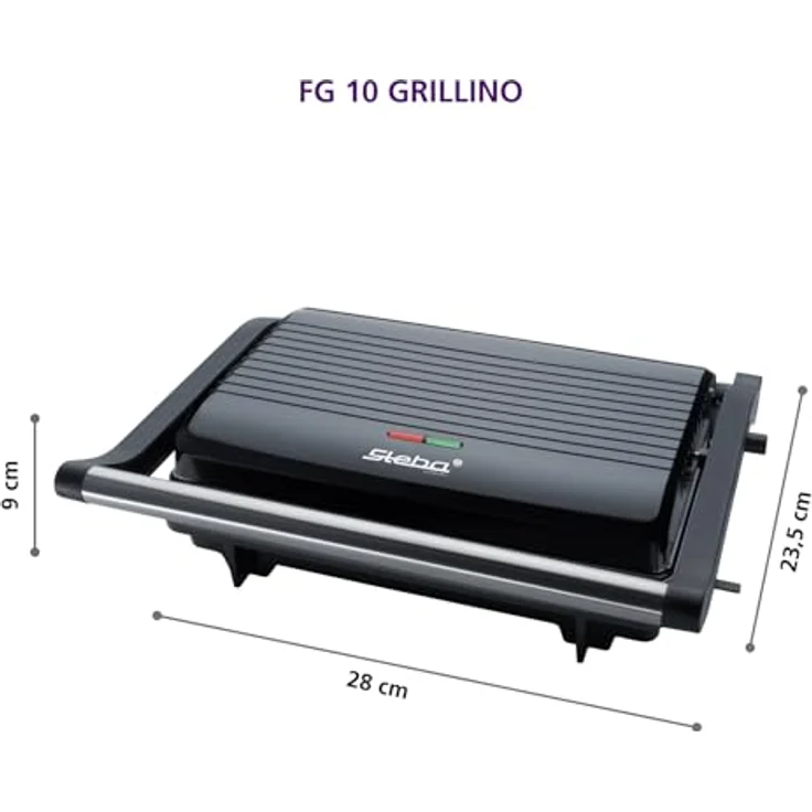 Steba FG 10 GRILLINO, Kontaktgrill mit 1000 W, klappbar, PFAS-freie keramikbeschichtete Grillplatten, schwarz – Bild 3