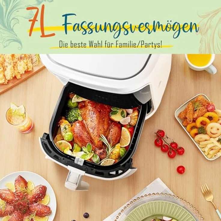 Aigostar White Cube, Smart Heißluftfritteuse 7L XXL, 1900W, APP-Steuerung, 7 Programme, Digitaler LED-Touchscreen, für 6-10 Personen – Bild 5